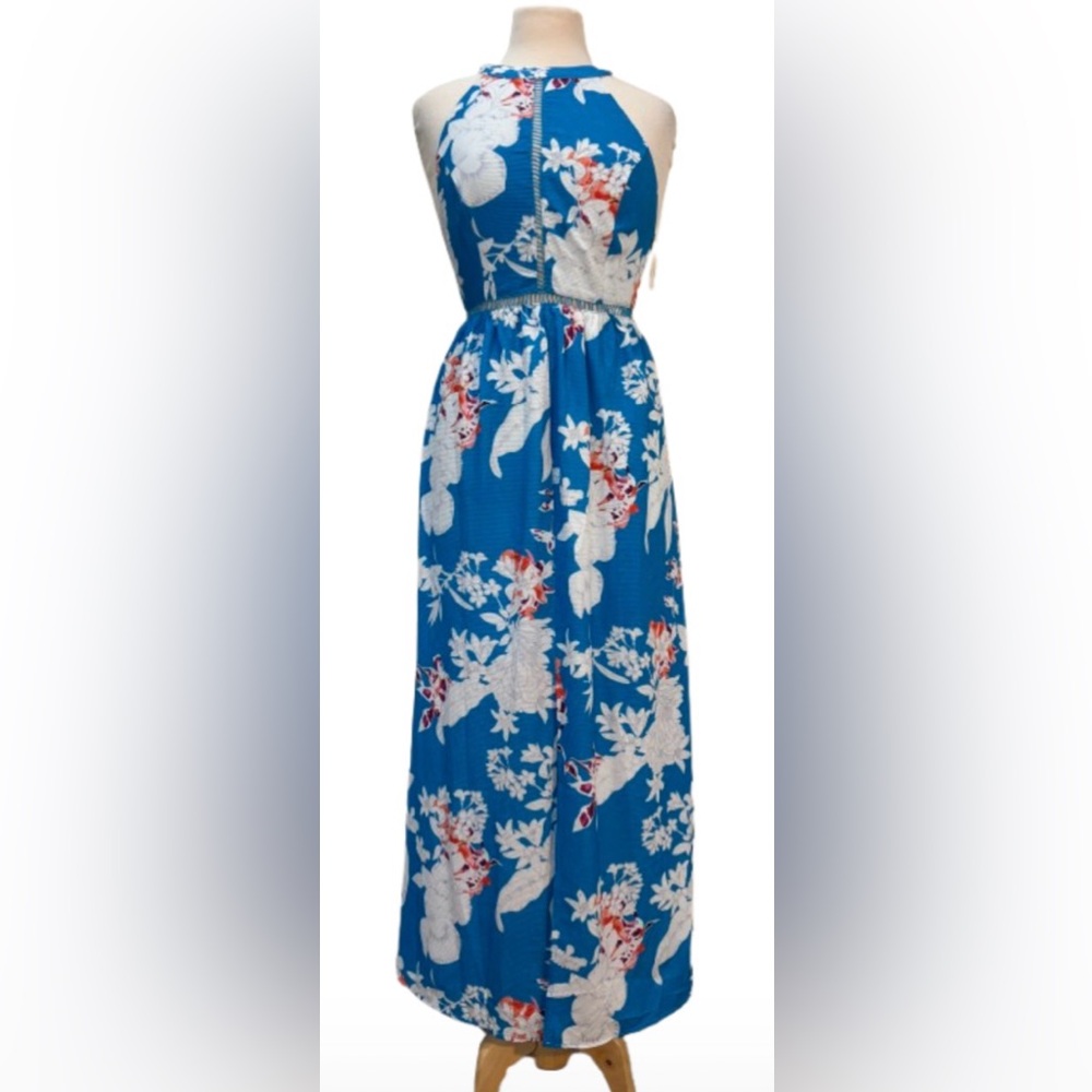 Size S NWT Zesica Blue Floral Halter Maxi Dress